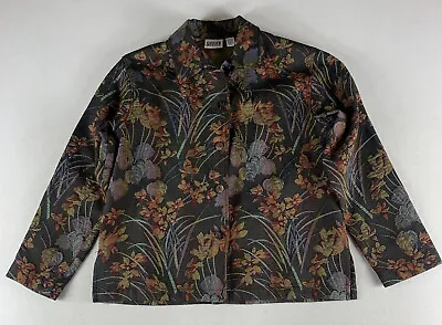 Buy Vtg Chicos Tapestry Jacket Womens Size 1 Medium Black Floral Button Up • 5.79£
