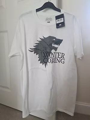 Buy Mens Brand New Game Of Thrones Winter Is Coming TShirt White HBO Size Large BNWT • 9.99£
