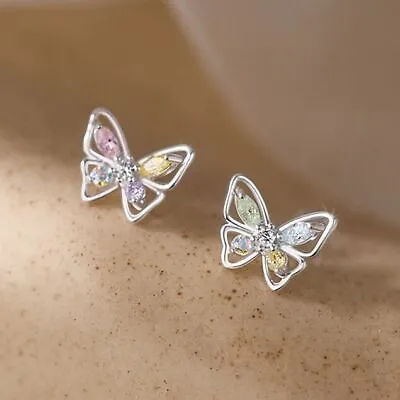 Buy 925 Sterling Silver Crystal Colourful Butterfly Stud Earrings Womens Jewellery  • 3.99£