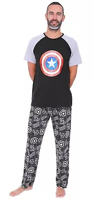 Buy Men's Marvel Captain America Distressed Shield Cotton Long Pyjamas SIZE L NEW • 10.95£