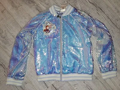 Buy Disney Frozen Elsa And Anna Girls Blue Sequin Varsity Jacket Size 9/10 • 13.25£