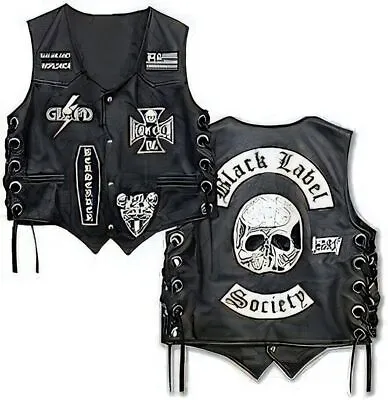 Buy Men's Black Label Society Biker BLS Black Real Leather Motorbike Stylish Vest • 90.09£