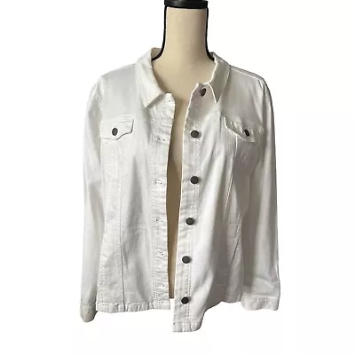 Buy J Jill White Jean Jacket Button Up Cotton Unlined Size Large • 35.91£