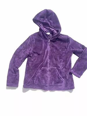 Buy Danskin Grape Deep Purple Soft Fuzzy Fleece Zip Up Hoodie Sweatshirt XL 16/18 • 29.69£