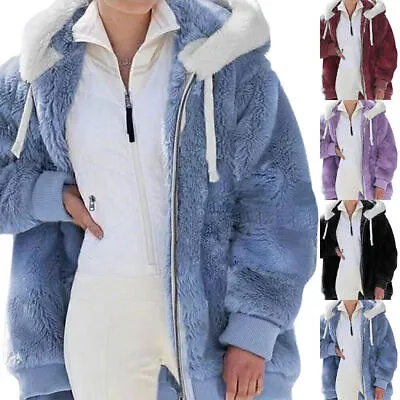 Buy Women Fleece Hoodie Coat Fuzzy Sherpa Jacket Zip Up Overcoat Ladies Outwear  • 15.35£