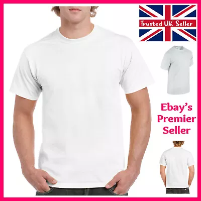 Buy WHITE Mens Plain T-Shirt, Gildan Heavy Cotton Tee - New Value Blank T Shirt • 2.18£
