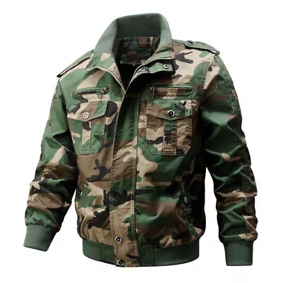 Buy Men's Military Cargo Jacket Cotton Coat Army Winter Work Tactical Bomber Jacket • 41.51£