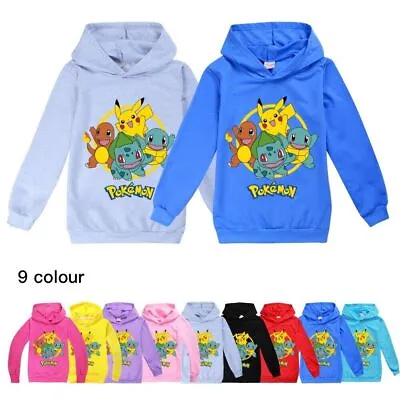 Buy Kids Pokemon Pikachu Casual Hoodie Long Sleeve Sweatshirt Jumper Hooded Tops NEW • 10.99£