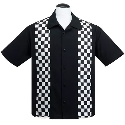 Buy Steady Clothing CHECKERED MINI PANEL Rockabilly Bowlin Shirt - Black - US Size L • 53£