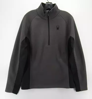 Buy Spyder Jacket Men Medium Gray Black Windbreaker 1/4 Zip Pullover Softshell Logo • 63.14£