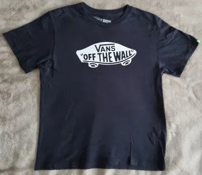 Buy VANS Off The Wall White Logo T-Shirt Black Short Sleeve Boys Size Large • 8.77£