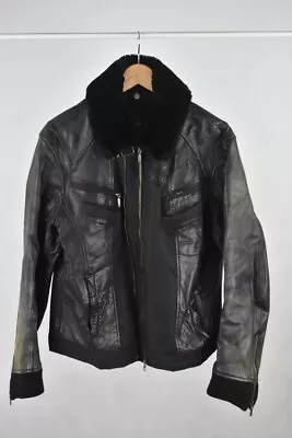 Buy Peter Werth Black Leather Jacket With Faux Fur Collar & Pockets Men's Size M • 9.99£