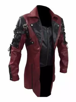 Buy New Fashion Punk Wild Men Gothic Faux Leather Rock Coat Studded Steampunk Jacket • 71.99£