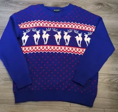 Buy Bright Blue Unisex Reindeer Christmas Jumper Size M/L • 5£