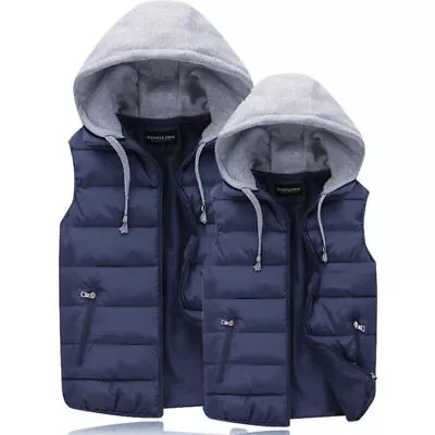 Buy Men Body Warmer Gilet Hoodie Hooded Contrast Hood Sleeveless Jacket Waistcoat*UK • 18.99£
