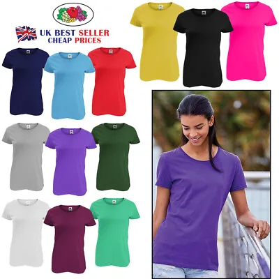 Buy Original Fruit Of The Loom Tee Shirt Ladies Short Sleeve 3 Or 5 Pack T-shirts UK • 14.99£