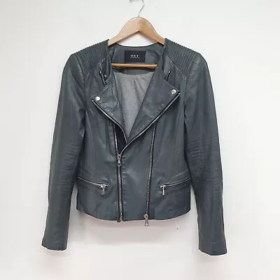 Buy SET Urban Deluxe Grey Genuine Real  Leather Jacket Biker UK 12 Rrp £359 • 39.99£