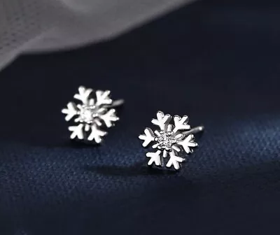 Buy Christmas Crystal Snowflake Stud Earrings 925 Sterling Silver Womens Jewellery • 3.29£