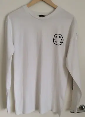 Buy White Long Sleeved T-shirt - Nirvana Smiley  + Nevermind Logo - Long Gone -  S • 8£