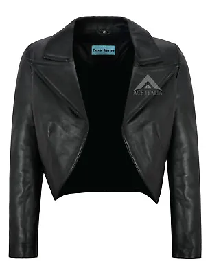 Buy Women Cropped Jacket Open Shrug Bolero Blouse Real Leather Short Jacket 5650 • 82.94£