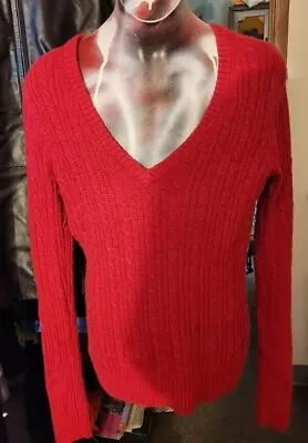 Buy American Eagle Red Cable Knit Sweater V Neck Red Medium Top Shirt • 22.75£