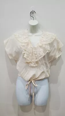 Buy Vintage 70's 1Park Ave Victorian Prairie Bohemian Hippie Lace Polyester Top Sz 7 • 27.46£