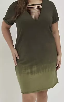 Buy Torrid Mini V Neck Cotton Tee Shirt Dress Dip Dye Green 3 3X 22 24 • 23.63£