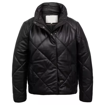 Buy Women Leather Puffer Jacket, Women's Black Leather Jacket, • 132.61£