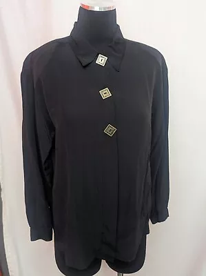 Buy Vtg SOUTHERN LADY Black 3/4 Sleeve Button Up Top Bronze Buttons 9/10 Soft Goth • 12.49£