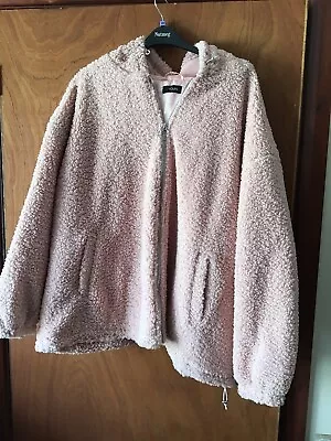 Buy Ladies YOURS Blush Pink Teddy Fleece Lined Zip Jacket Size26/28 Worn For 2 Hrs • 14.99£