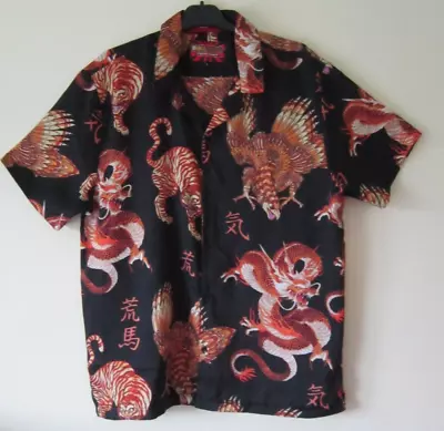Buy Fresh Prints Black L Shirt Mens Tiger Oriental Hawaiian Short Sleeve Top Large • 19.99£