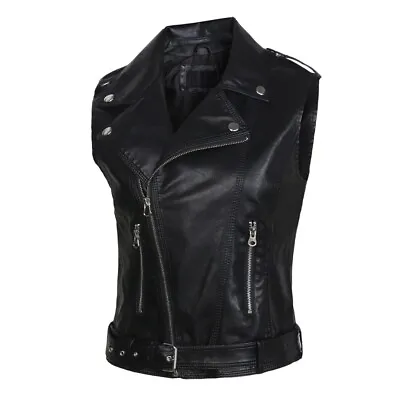 Buy Women Leather Vest Sleeveless Jacket Dominatrix Black Red Silver Metallic Pink • 38.56£
