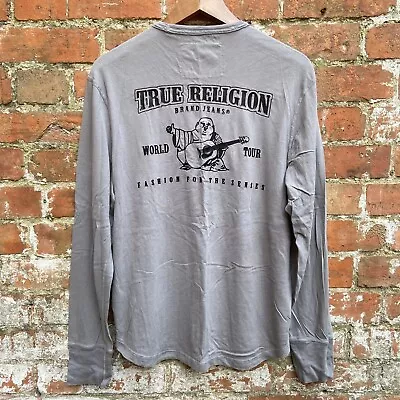 Buy True Religion T Shirt Men’s Small Long Sleeve Grey Double Sided Core Metallic • 14.99£