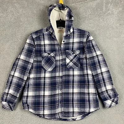 Buy Boston Traders Jacket Women Large Blue Plaid Hood Flannel Shacket Fleece Lined • 21.74£