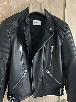 Buy New £1,059 Sandro Paris Black Daytona Leather Biker Jacket Xs Calkskin Quilted • 299£