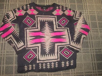 Buy FOREVER 21 LADIES Size 8-10 Jumper Sweater TOP CHRISTMAS AZTEC GOLD Vintage 80'S • 12.99£