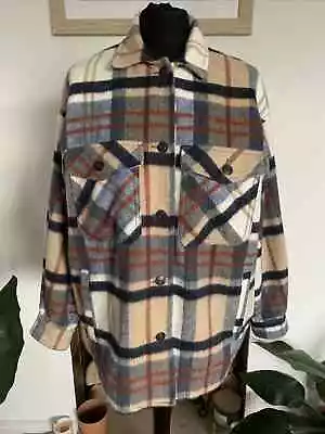 Buy ZARA Brown Blue Red Oversized Checked SHACKET - Size XS - Shirt Jacket • 12.99£