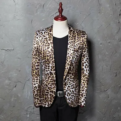 Buy Mens Leopard Print Suit Jacket Notch Lapel Blazer Party Cocktail Costume Fashion • 55.32£