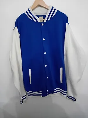 Buy Uneek Mens Varsity Jacket Size XXL Chest 50 Inch Casual White Blue Stripes • 22.50£