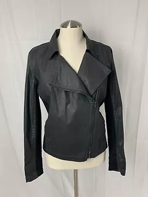 Buy EILEEN FISHER Black Faux Leather Moto Style Jacket Full Zip Up Stretch XS • 74.32£