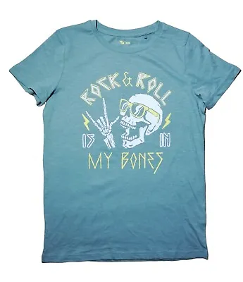 Buy T-Shirt Short Sleeve Top TU Green Rock & Roll Is In My Bones Top 12 Years Kids • 7.99£