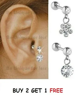 Buy Tragus Helix Bar Sparkly Screw Ball Crystal Dangle Flower  Cartilage Earring • 4.99£