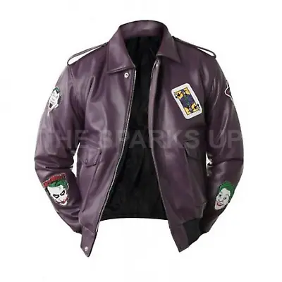 Buy Mens Joker Party Christmas Halloween Bomber Purple Real Genuine Leather Jacket • 107.99£