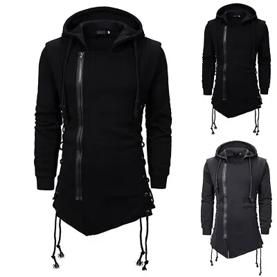 Buy Gothic Style Men's Zip Up Hoodies With Fashion Forward Lace Up Detailing • 20.26£