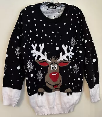 Buy Oyisis Christmas Sweater Jumper 2XL 20 Black Mult Plus Sz Rudolph Reindeer Snow • 22.50£