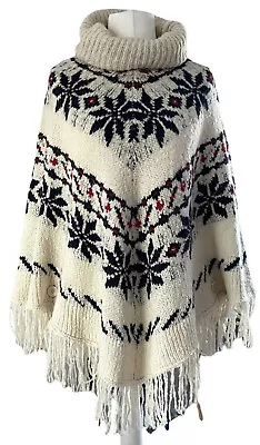 Buy NEXT Winter Knit Wool Blend Nordic Theme Fair Isle Roll-Neck Poncho Sz Small • 18.50£