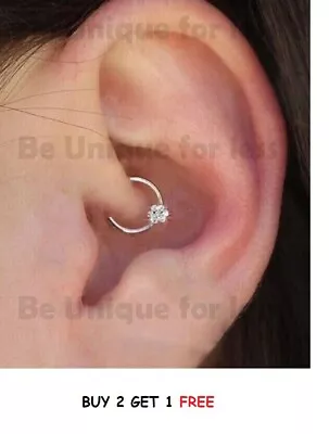 Buy Helix Cartilage Tragus Daith Crystal Flower Sterling Silver Ring  Piercing Hoop • 3.99£