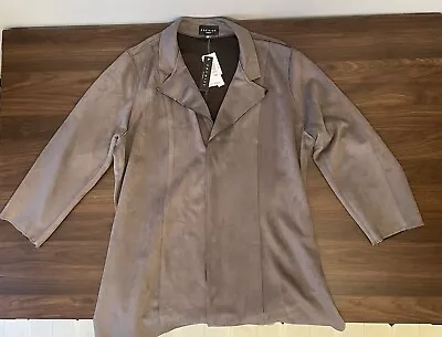 Buy Premise Womens Long Sleeve Open Jacket 2XL/TTG XXL Gray Faux Leather Suede, NWT • 33.07£