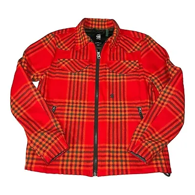 Buy G Star Check Overshirt Jacket Mens Medium Red Plaid Full Zip Wool Blend Shacket • 36.99£