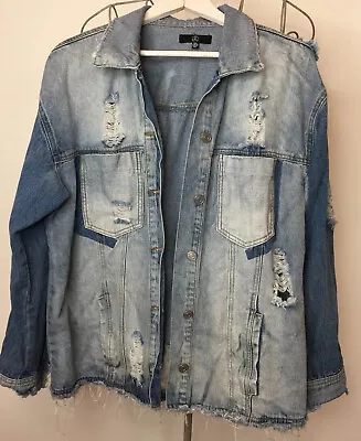 Buy Missguided Ladies Denim Jacket, Size 10, Casual Ripped, Oversized • 7.99£